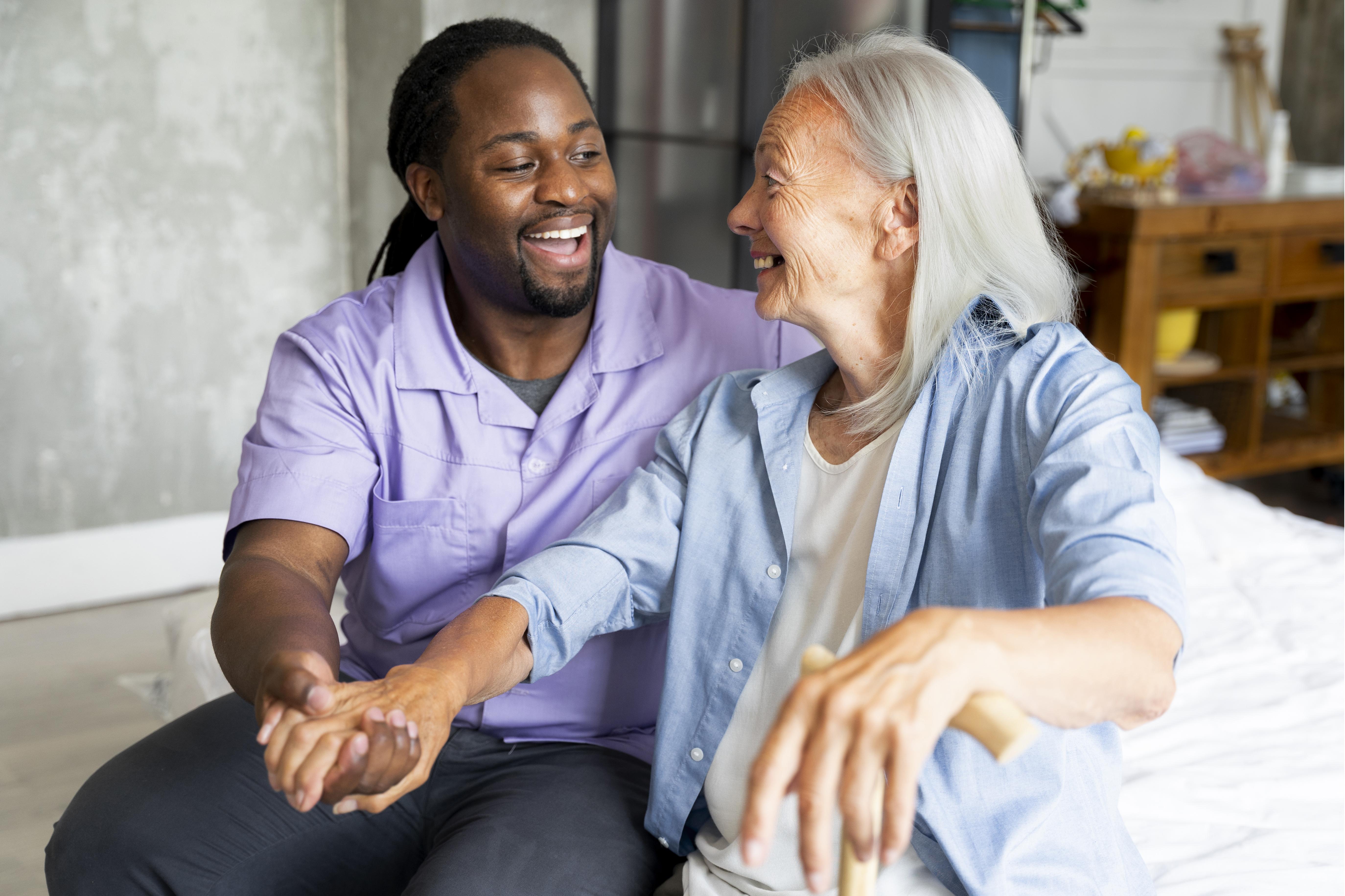 Caregiver helping a resident